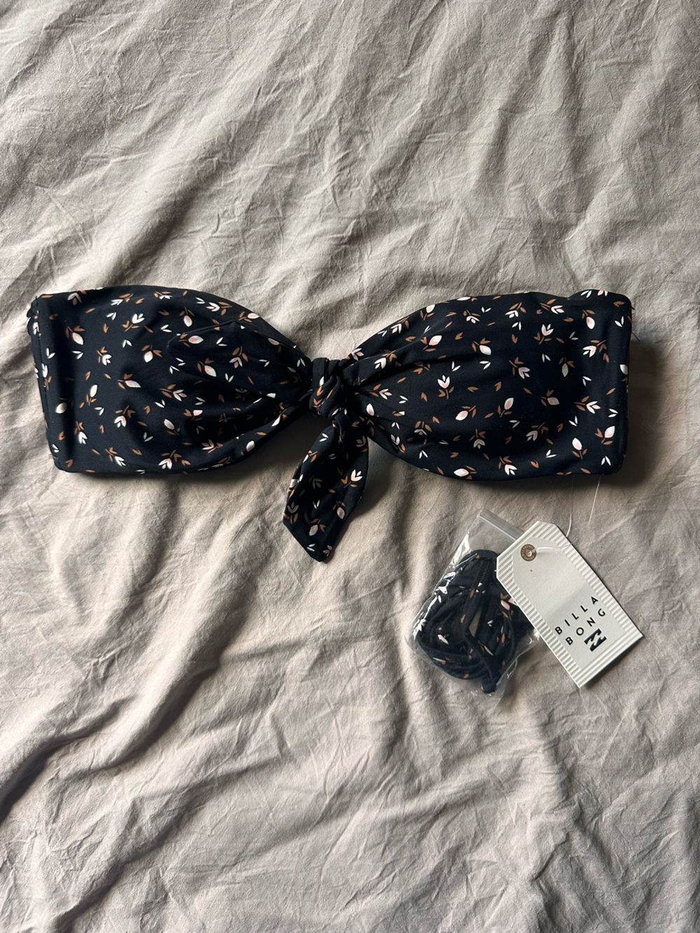 Billabong Black Floral Knot Bandeau Bikini Top